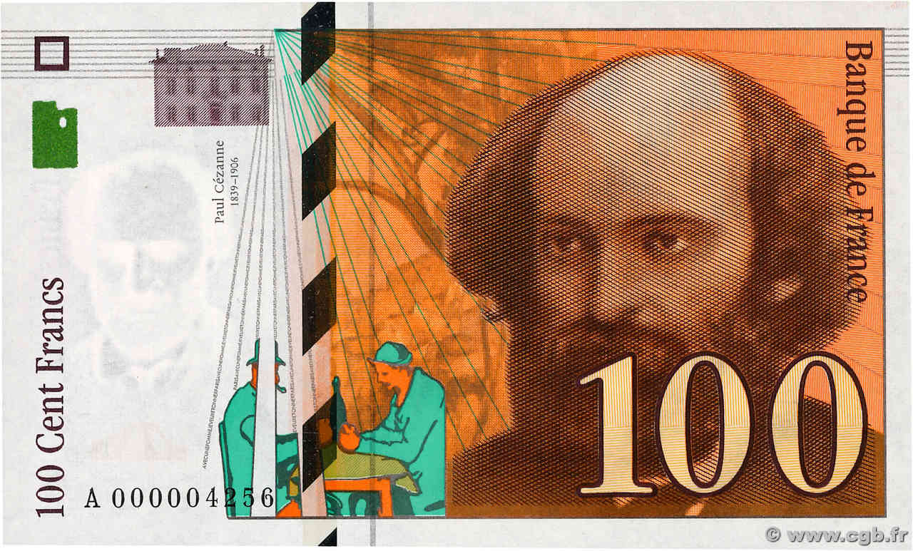 100 Francs CÉZANNE Petit numéro FRANCE  1997 F.74.01A NEUF