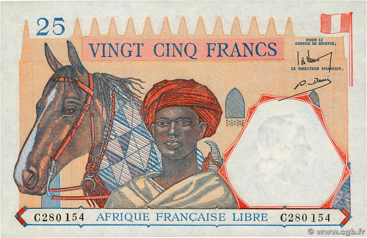 25 Francs AFRIQUE ÉQUATORIALE FRANÇAISE Brazzaville 1941 P.07a SPL+