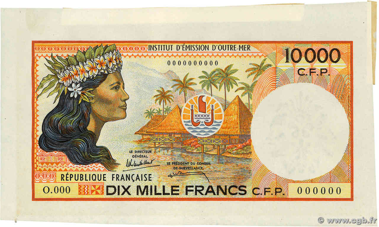 10000 Francs Épreuve FRENCH PACIFIC TERRITORIES  1986 P.04aE fST