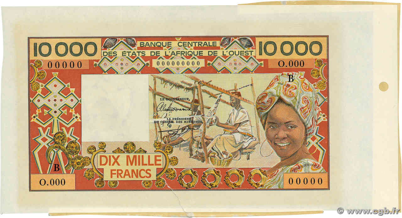 10000 Francs Épreuve ÉTATS DE L AFRIQUE DE L OUEST  1990 P.209BE SUP