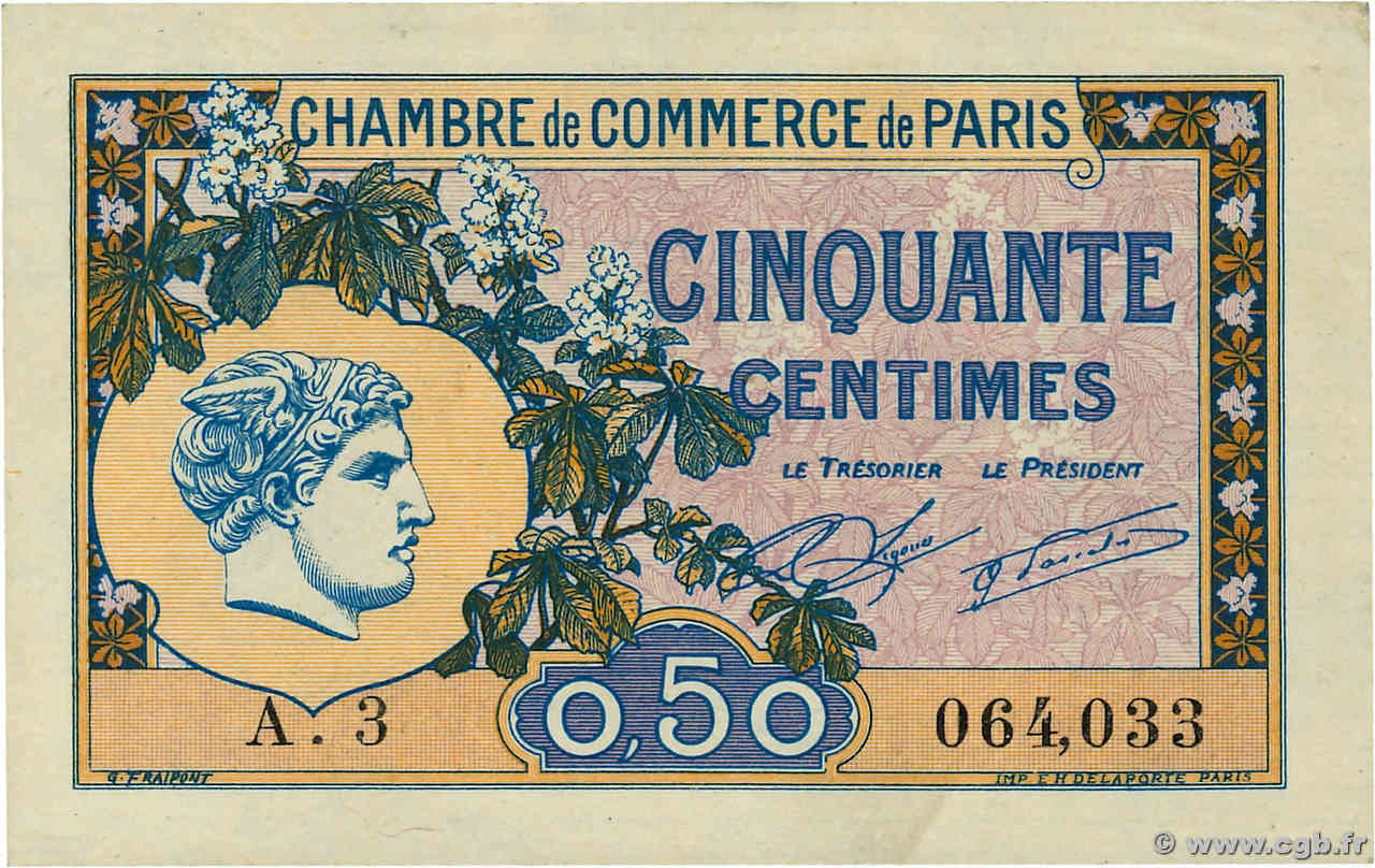 50 Centimes FRANCE regionalismo e varie Paris 1920 JP.097.31 SPL