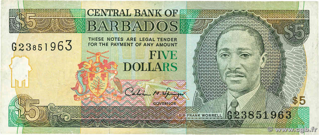 5 Dollars BARBADOS  1996 p.47 MB
