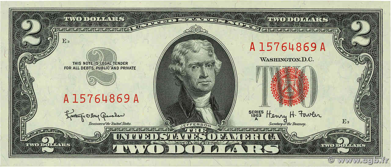 2 Dollars STATI UNITI D AMERICA  1963 P.382b FDC