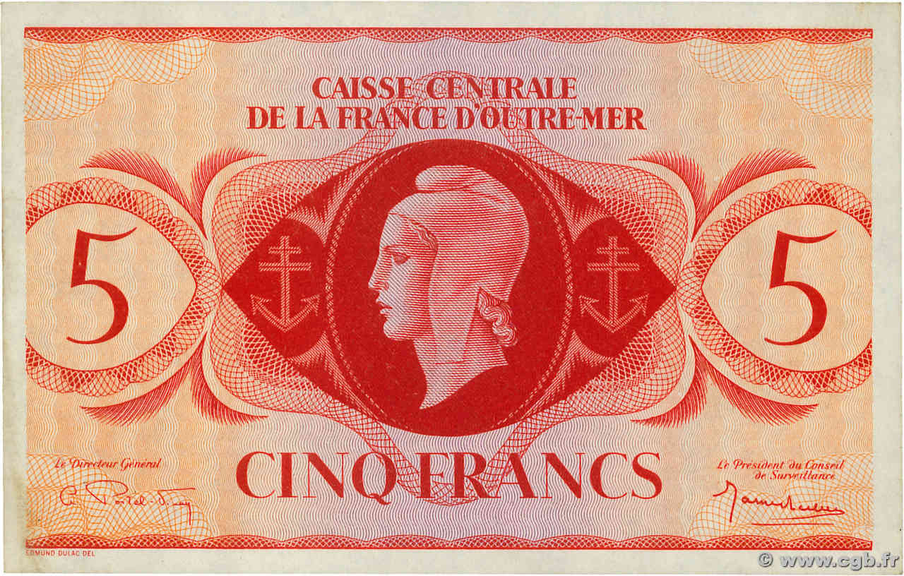 5 Francs Marianne CCFOM AFRIQUE ÉQUATORIALE FRANÇAISE  1946 A.124h SUP+