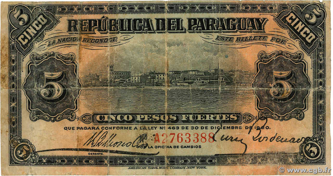 5 Pesos PARAGUAY  1920 P.143 B+