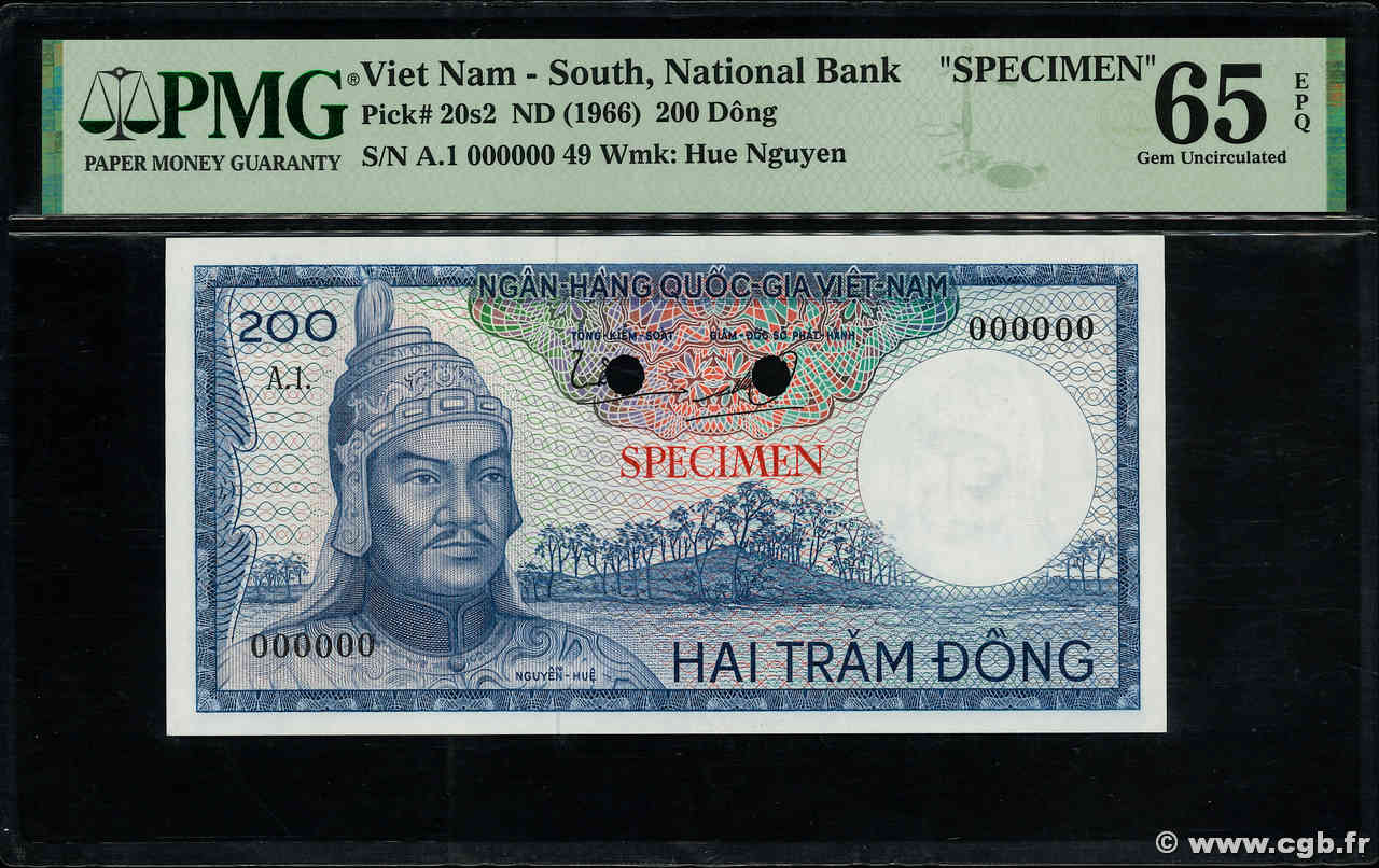 200 Dong Spécimen VIETNAM DEL SUR  1966 P.20ct FDC