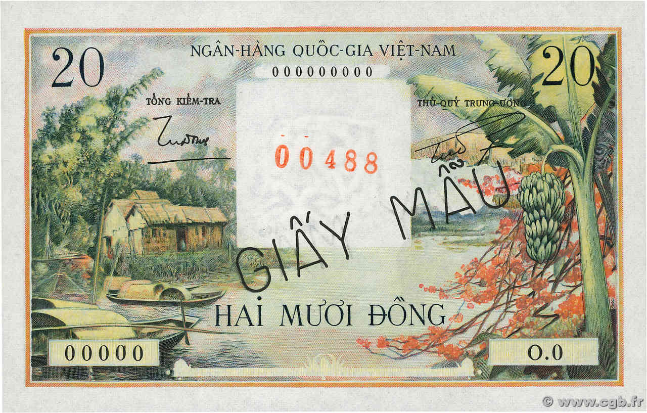 20 Dong Spécimen SOUTH VIETNAM  1956 P.04s UNC