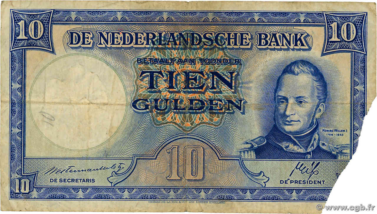 10 Gulden PAYS-BAS  1945 P.075a TB