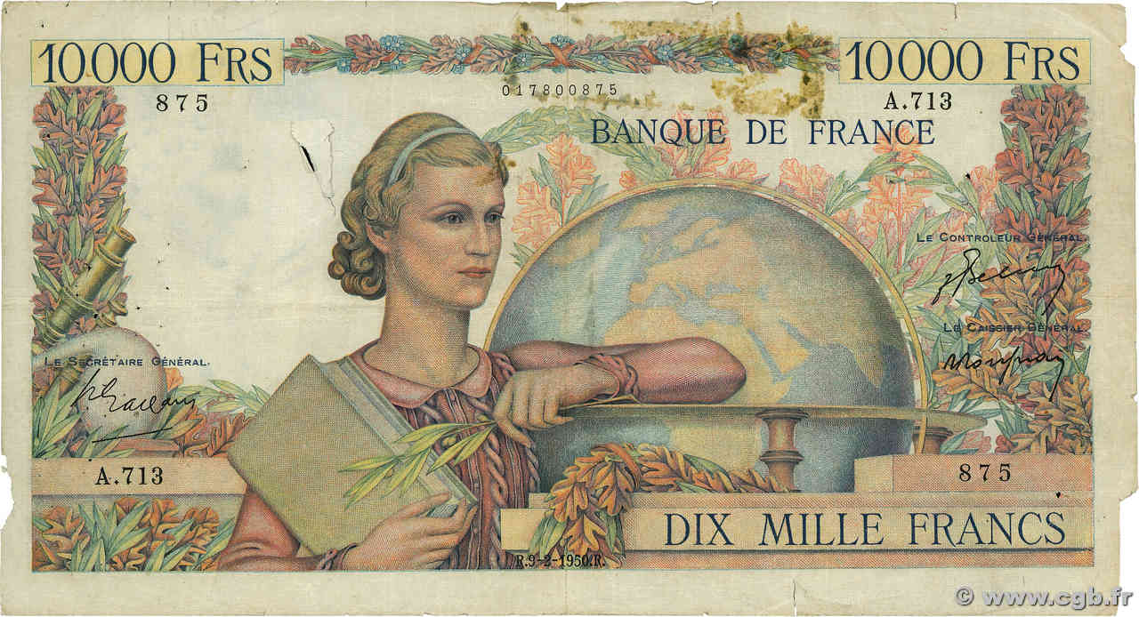 10000 Francs GÉNIE FRANÇAIS FRANCE  1950 F.50.30 AB