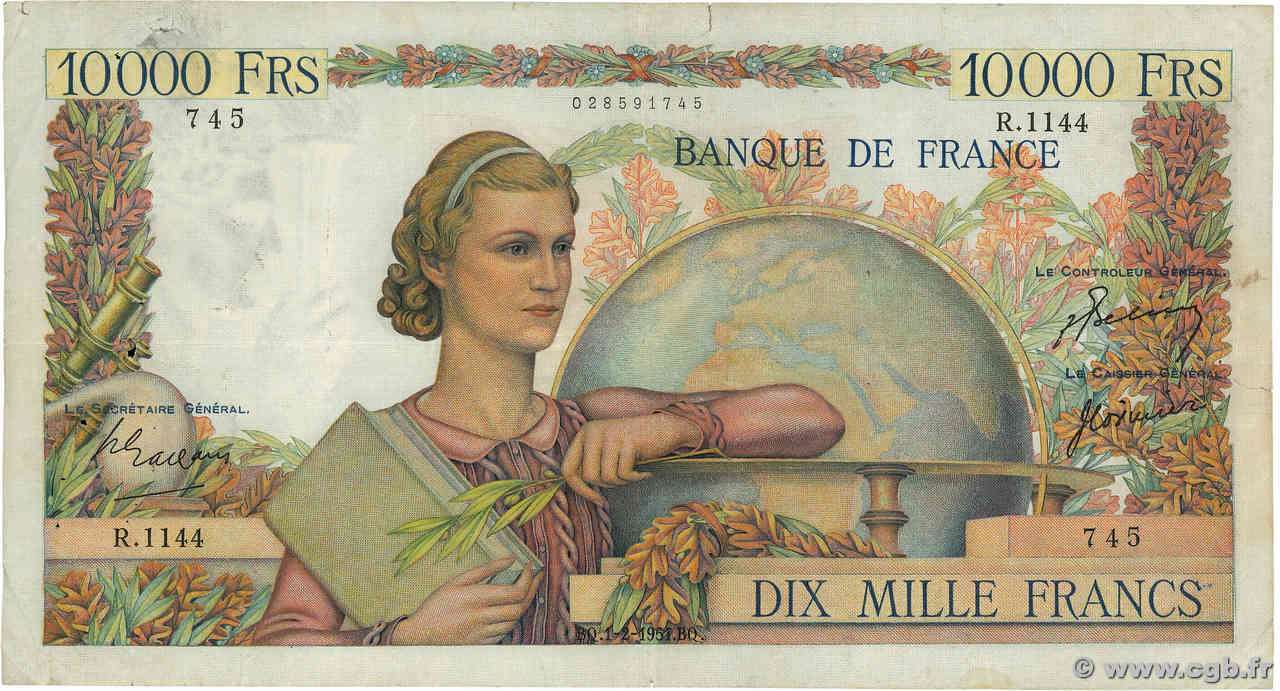 10000 Francs GÉNIE FRANÇAIS FRANCIA  1951 F.50.47 MB