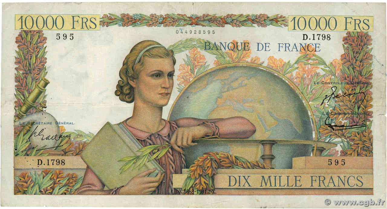 10000 Francs GÉNIE FRANÇAIS FRANCE  1951 F.50.53 F