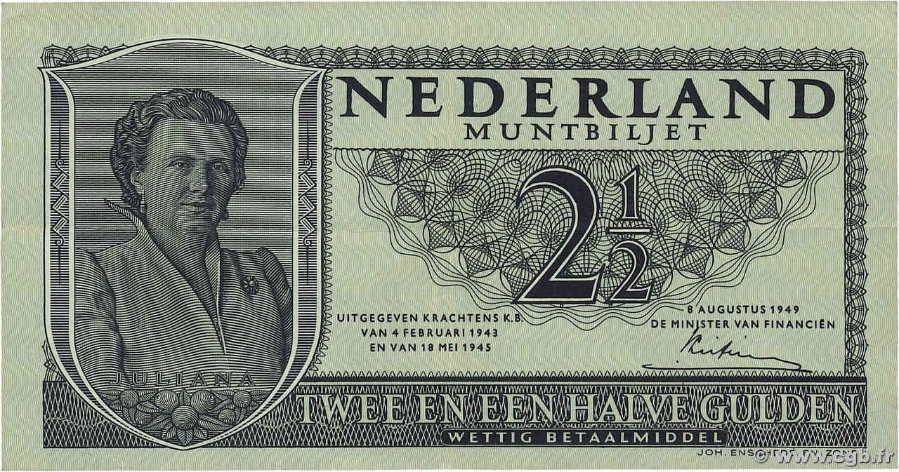 2,5 Gulden NIEDERLANDE  1949 P.073 fVZ