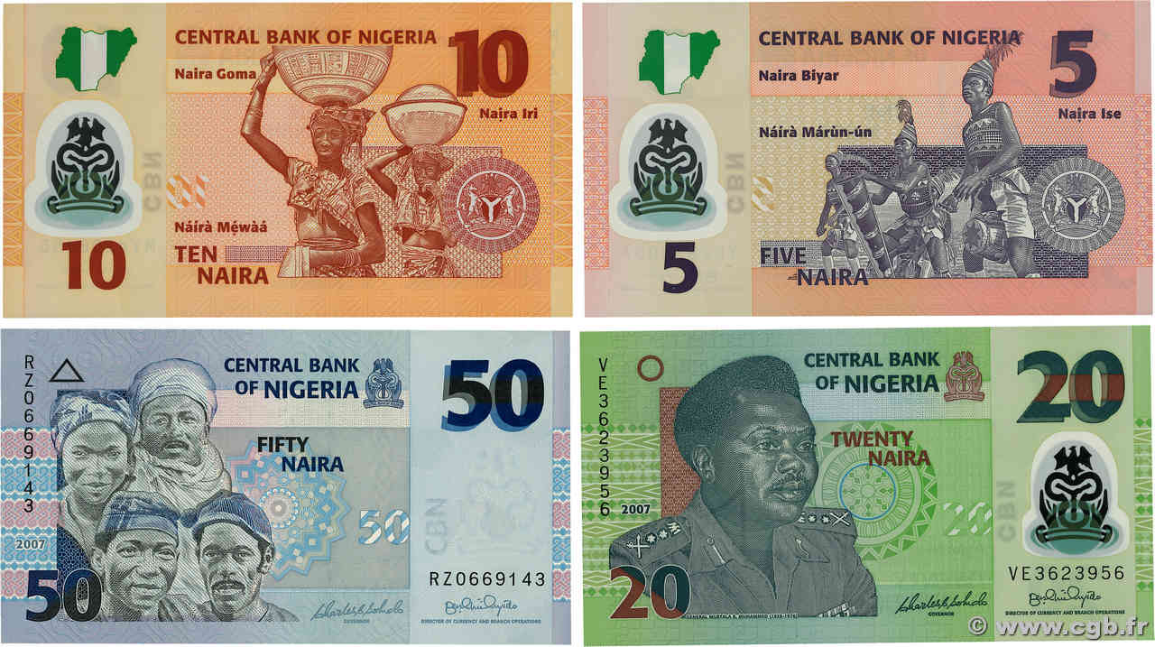 5, 10, 20 et 50 Naira Lot NIGERIA  2007 P.34b, P.35bP.38b et P.39a NEUF