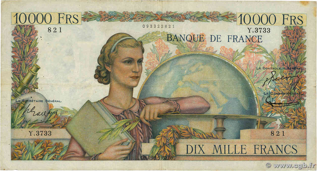 10000 Francs GÉNIE FRANÇAIS FRANCIA  1952 F.50.62 MB