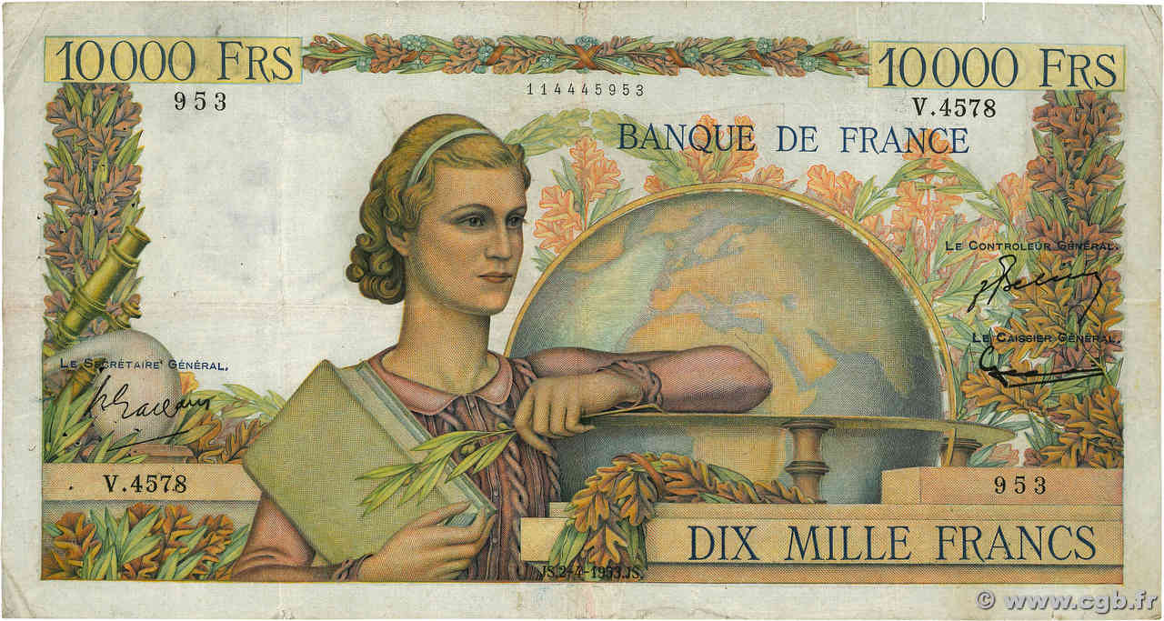 10000 Francs GÉNIE FRANÇAIS FRANCE  1953 F.50.64 F