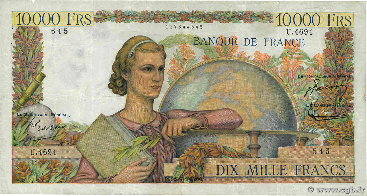 10000 Francs GÉNIE FRANÇAIS FRANCE  1953 F.50.64 F
