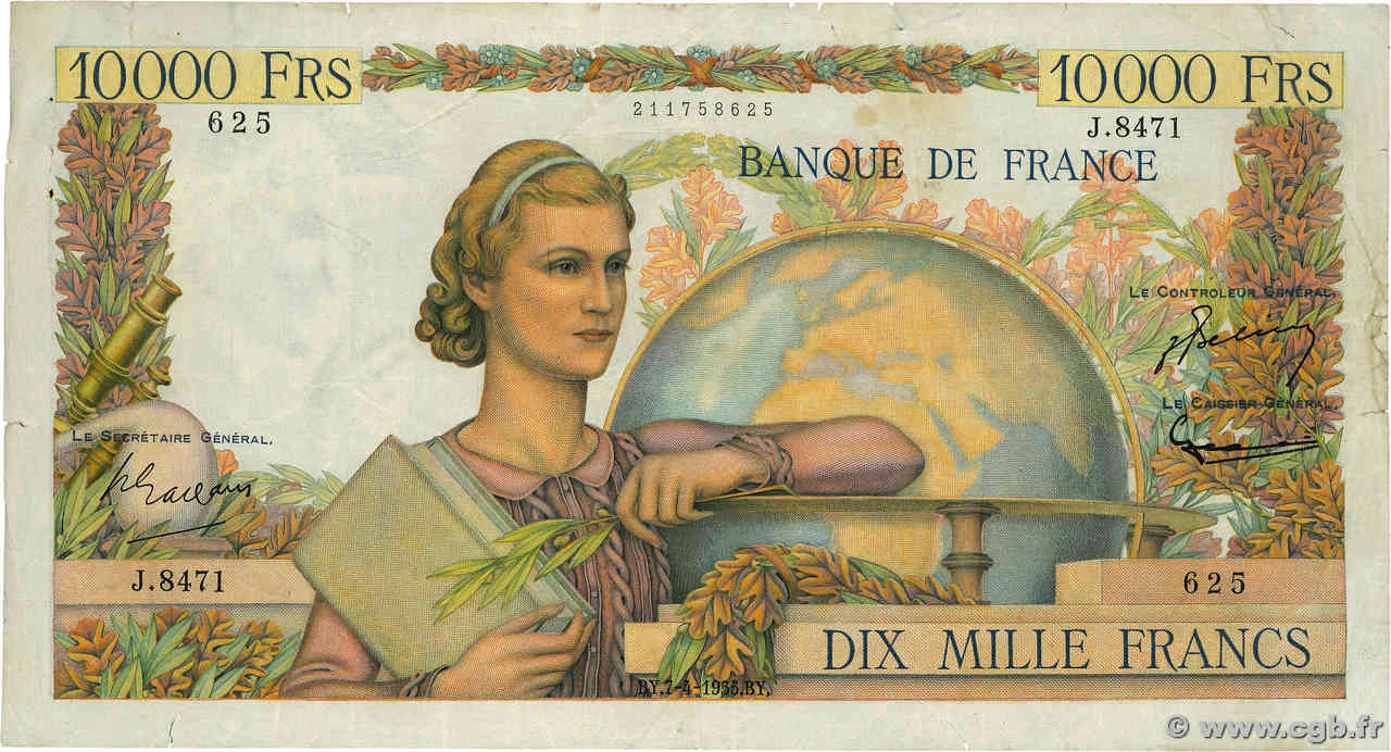 10000 Francs GÉNIE FRANÇAIS FRANCE  1955 F.50.74 F