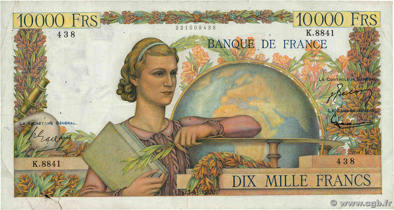 10000 Francs GÉNIE FRANÇAIS FRANKREICH  1955 F.50.74 S