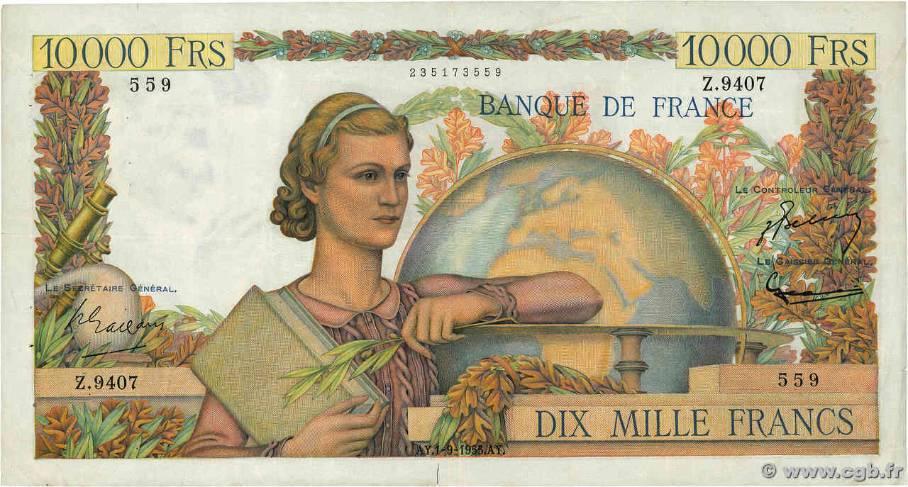 10000 Francs GÉNIE FRANÇAIS FRANCE  1955 F.50.76 TB+