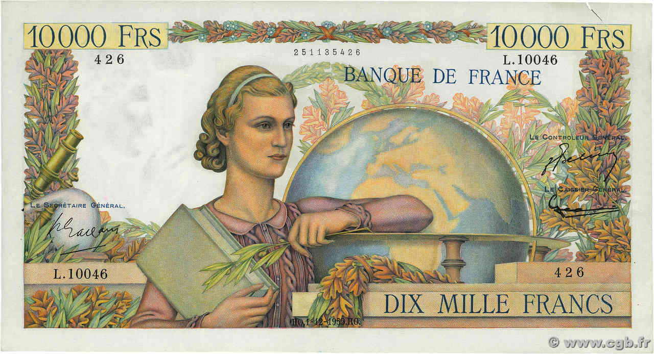 10000 Francs GÉNIE FRANÇAIS FRANCIA  1955 F.50.77 SPL