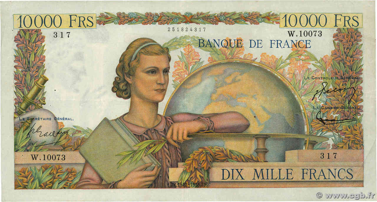 10000 Francs GÉNIE FRANÇAIS FRANKREICH  1955 F.50.77 SS