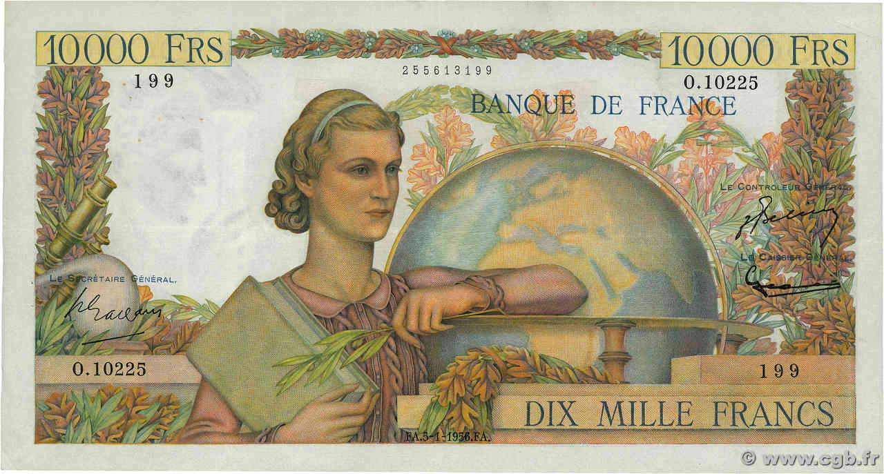 10000 Francs GÉNIE FRANÇAIS FRANCE  1956 F.50.78 TTB+