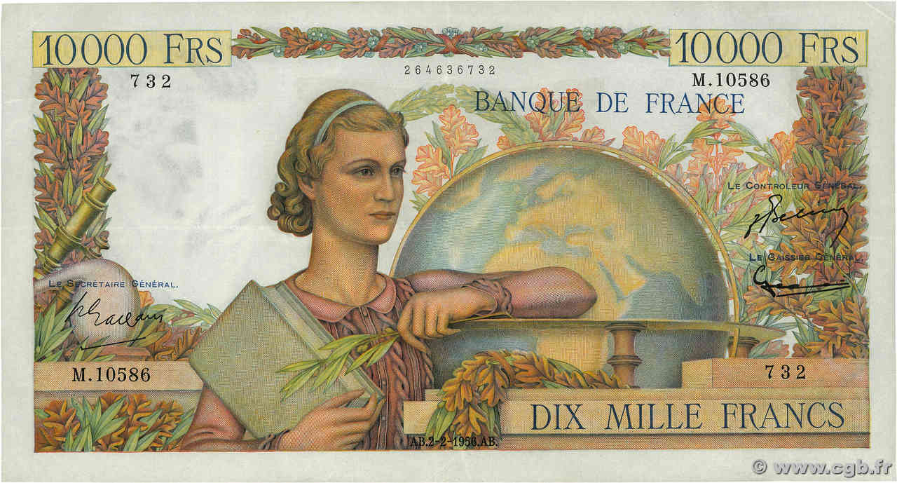 10000 Francs GÉNIE FRANÇAIS FRANCE  1956 F.50.79 TTB+