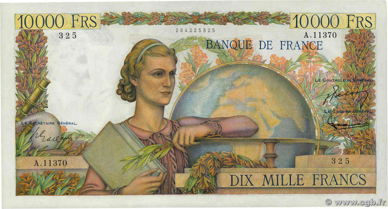 10000 Francs GÉNIE FRANÇAIS FRANCE  1956 F.50.80 SPL