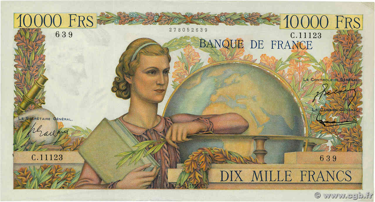 10000 Francs GÉNIE FRANÇAIS FRANCE  1956 F.50.80 SUP+