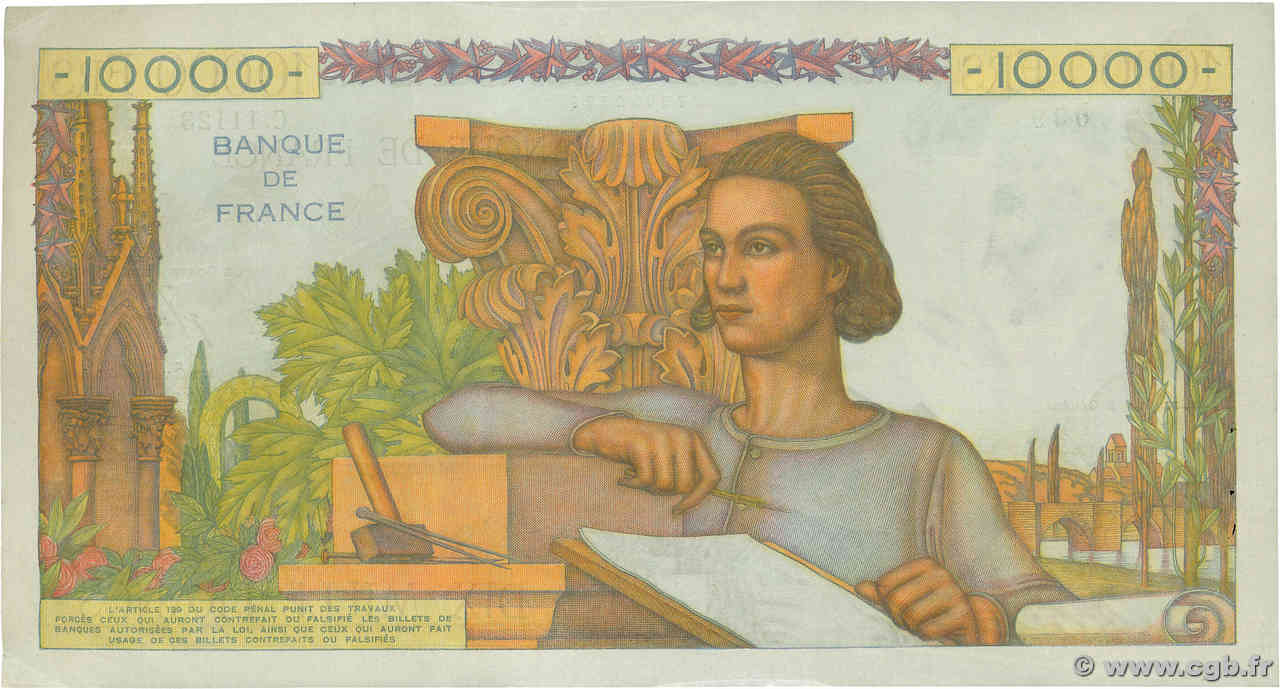 10000 Francs GÉNIE FRANÇAIS FRANCE 1955 F.50.74 p09_0607 Banknotes
