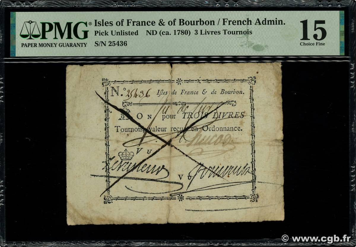 3 Livres Tournois FRANCE UND BOURBON-INSELN  1778 K.522 S