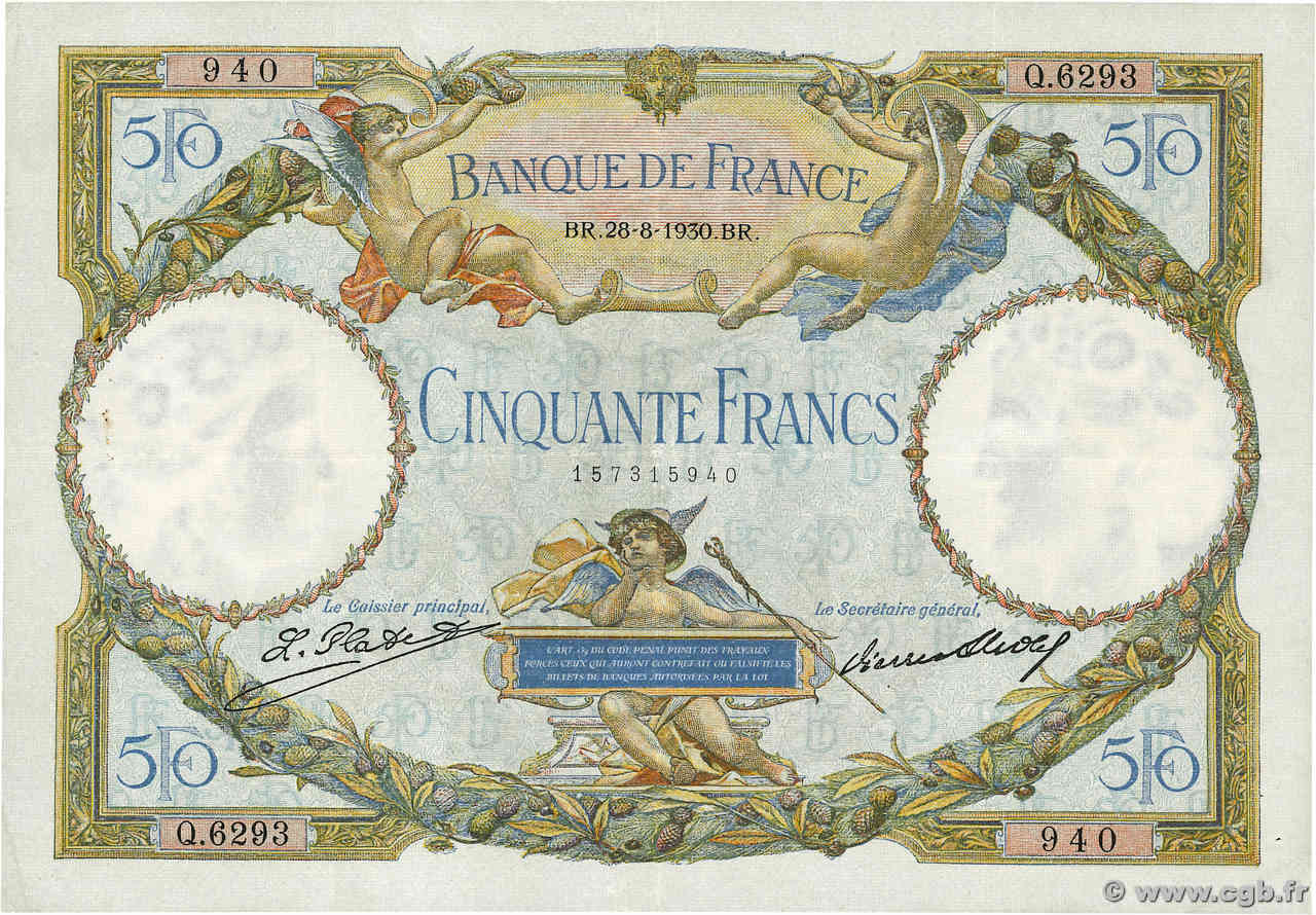 50 Francs LUC OLIVIER MERSON type modifié FRANCE  1930 F.16.01 TTB