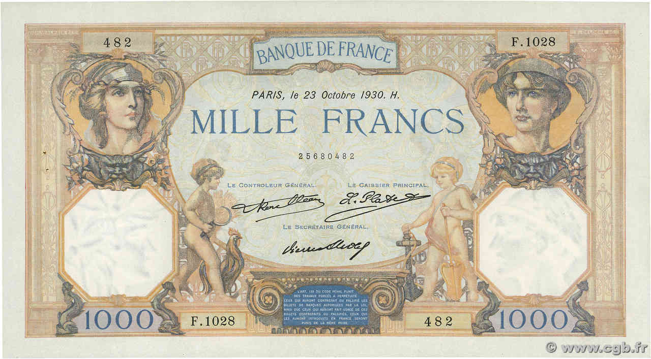 1000 Francs CÉRÈS ET MERCURE FRANCIA  1930 F.37.05 EBC+