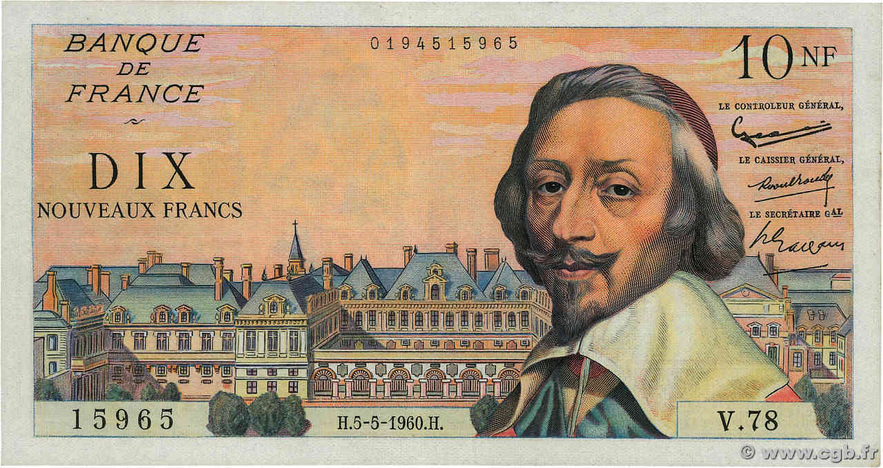 10 Nouveaux Francs RICHELIEU FRANCE  1960 F.57.07 pr.SUP