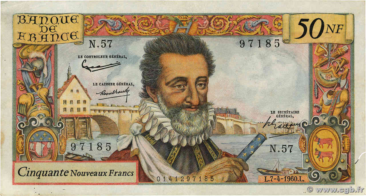 50 Nouveaux Francs HENRI IV FRANCE  1960 F.58.05 pr.TTB