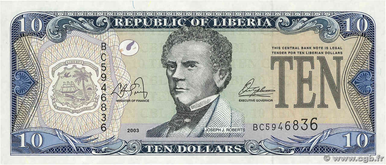 10 Dollars LIBERIA  2003 P.27a NEUF