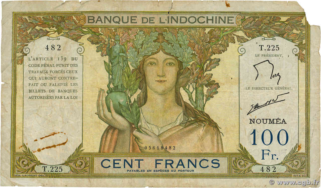 100 Francs NOUVELLE CALÉDONIE  1963 P.42e VG