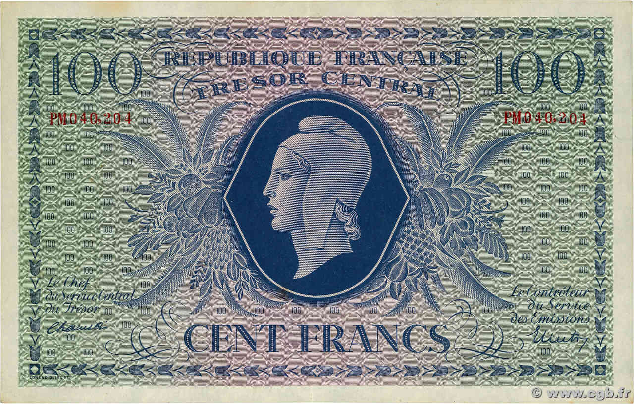 100 Francs MARIANNE FRANCE  1943 VF.06.01f TTB+