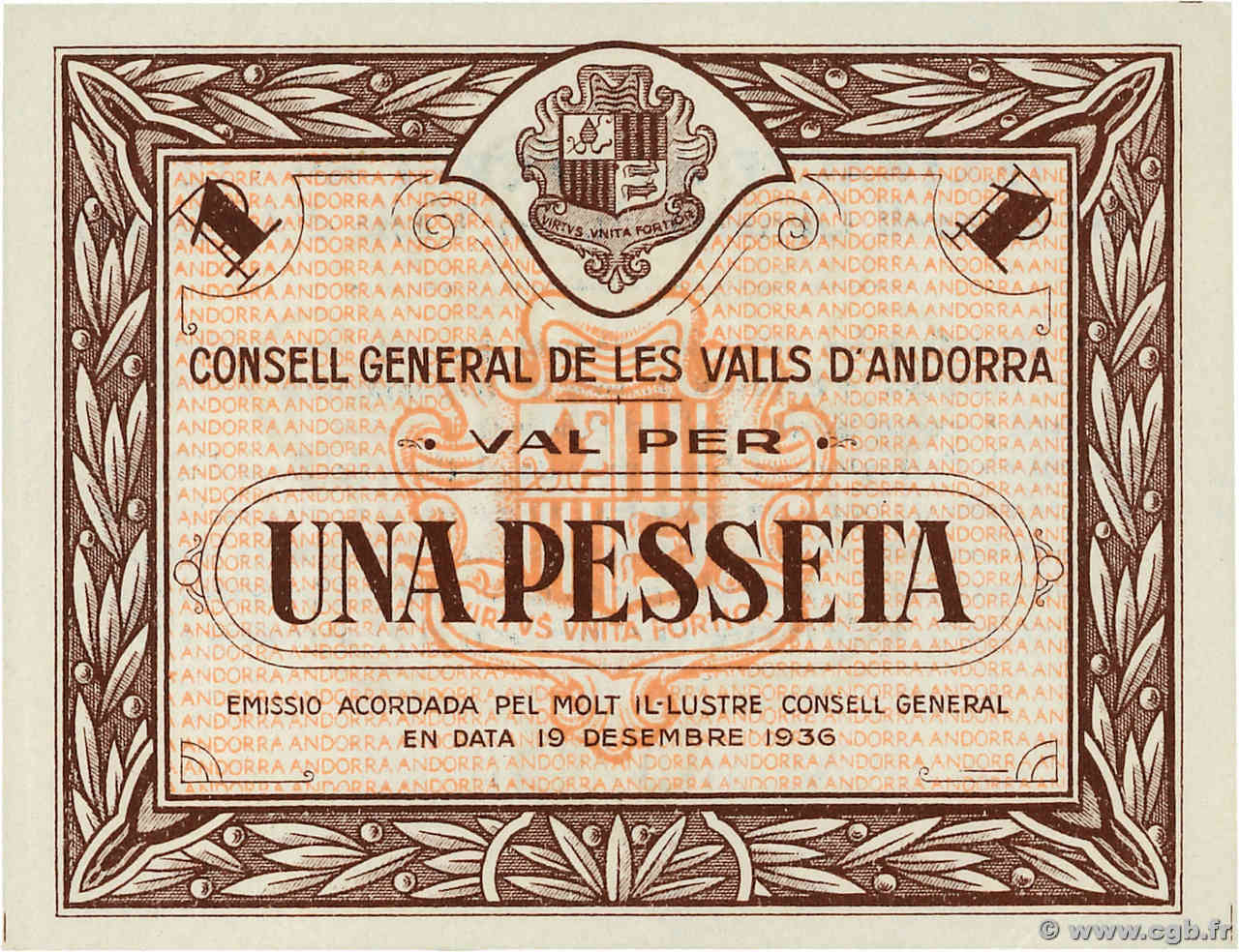 1 Pesseta ANDORRE  1936 P.06 ST