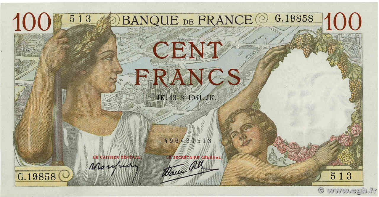 100 Francs SULLY FRANCIA  1941 F.26.48 FDC