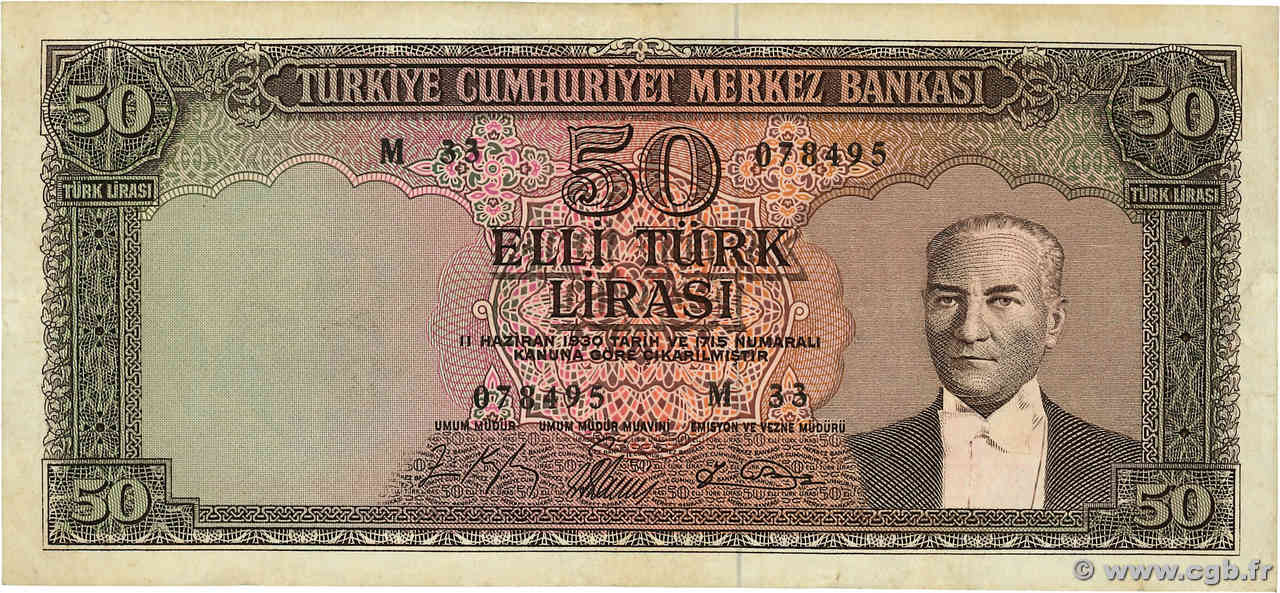 50 Lira TURQUIE  1965 P.175 TB+