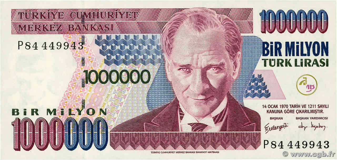 1000000 Lira TÜRKEI  2002 P.213 ST