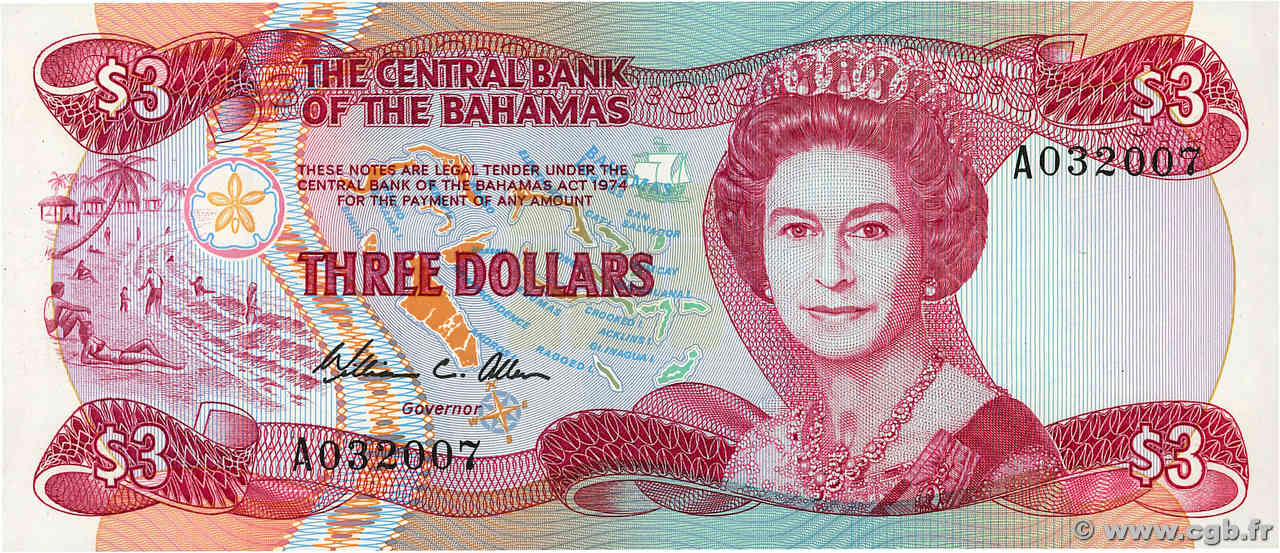 3 Dollars BAHAMAS  1974 P.44 NEUF
