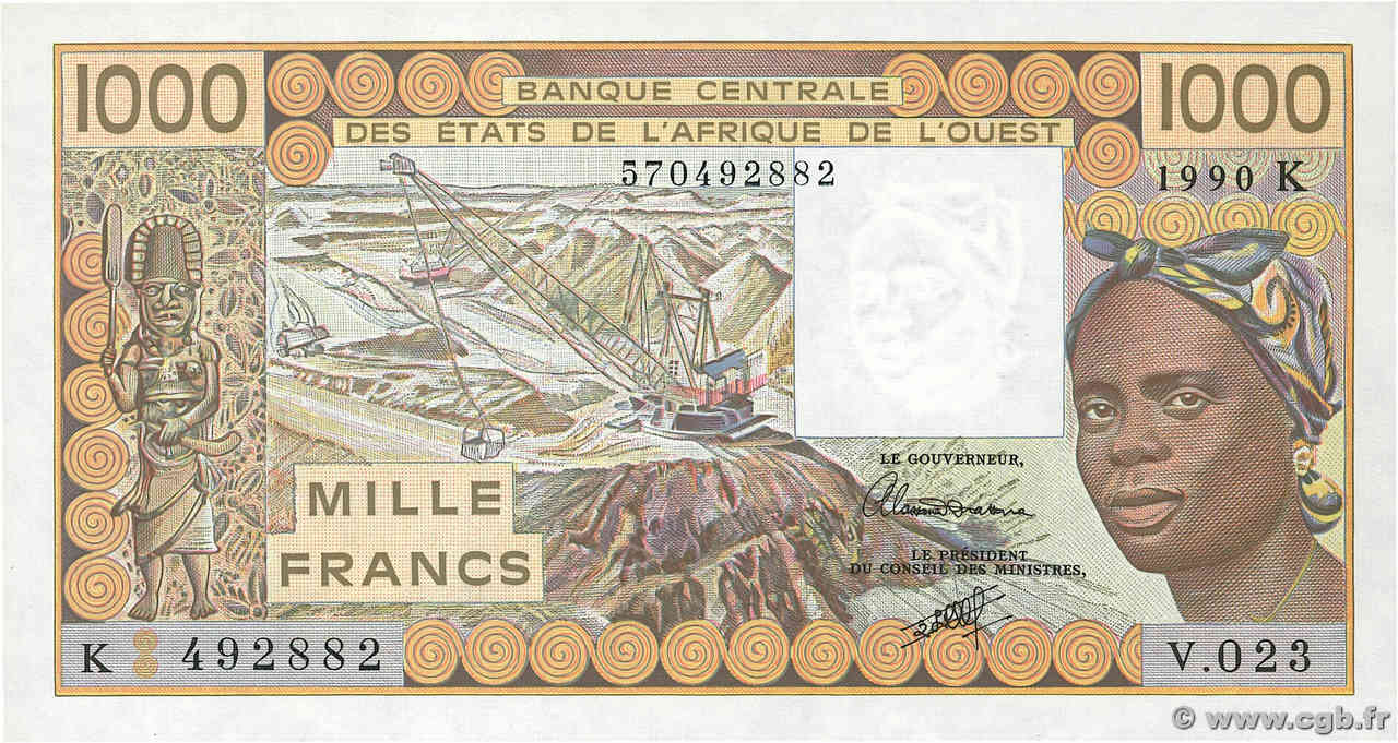 1000 Francs ÉTATS DE L AFRIQUE DE L OUEST  1990 P.707Kj NEUF