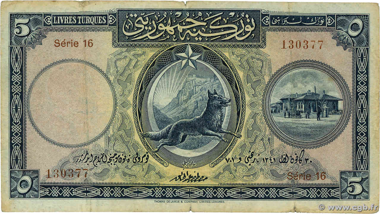 5 Livres TURQUíA  1926 P.120a RC+