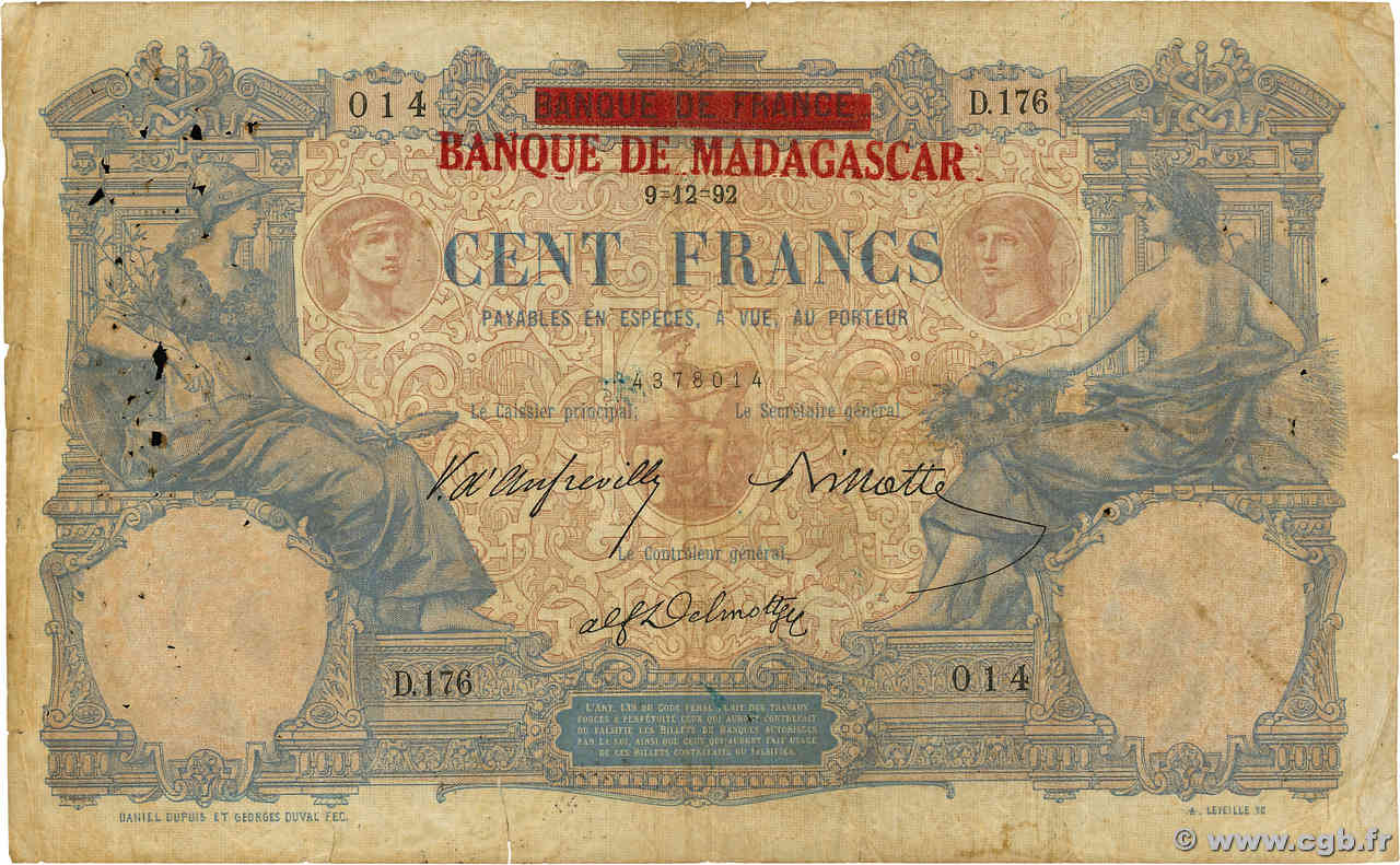 100 Francs MADAGASCAR  1892 P.034 B