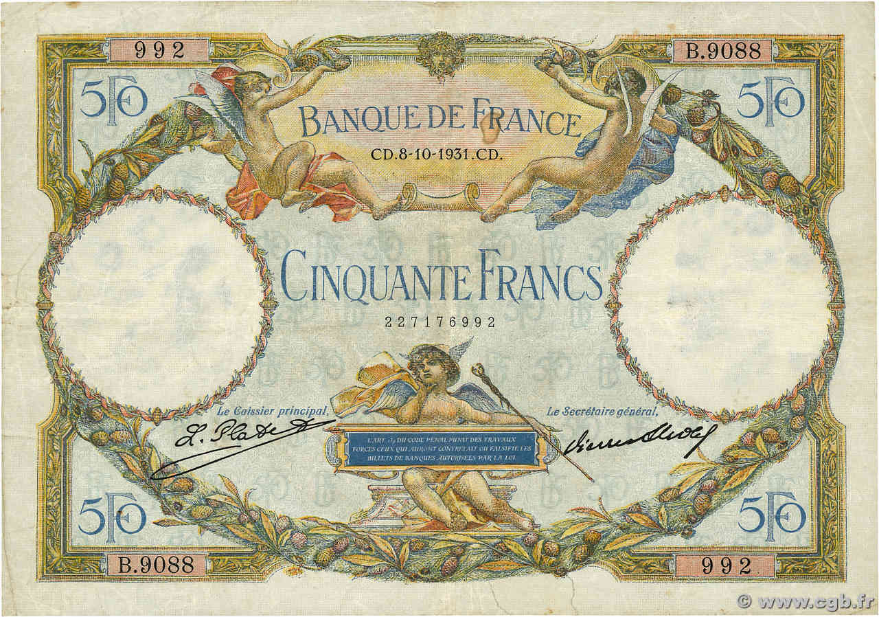 50 Francs LUC OLIVIER MERSON type modifié FRANCE  1931 F.16.02 TB+