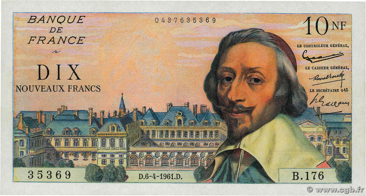 10 Nouveaux Francs RICHELIEU FRANCE  1961 F.57.15 AU