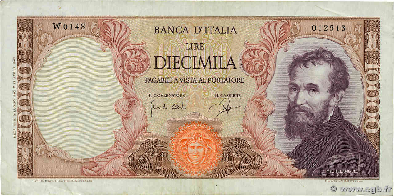 10000 Lire ITALIA  1962 P.097 q.BB