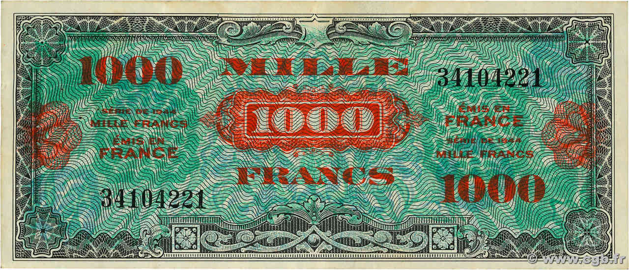 1000 Francs DRAPEAU FRANCE  1944 VF.22.01 VF